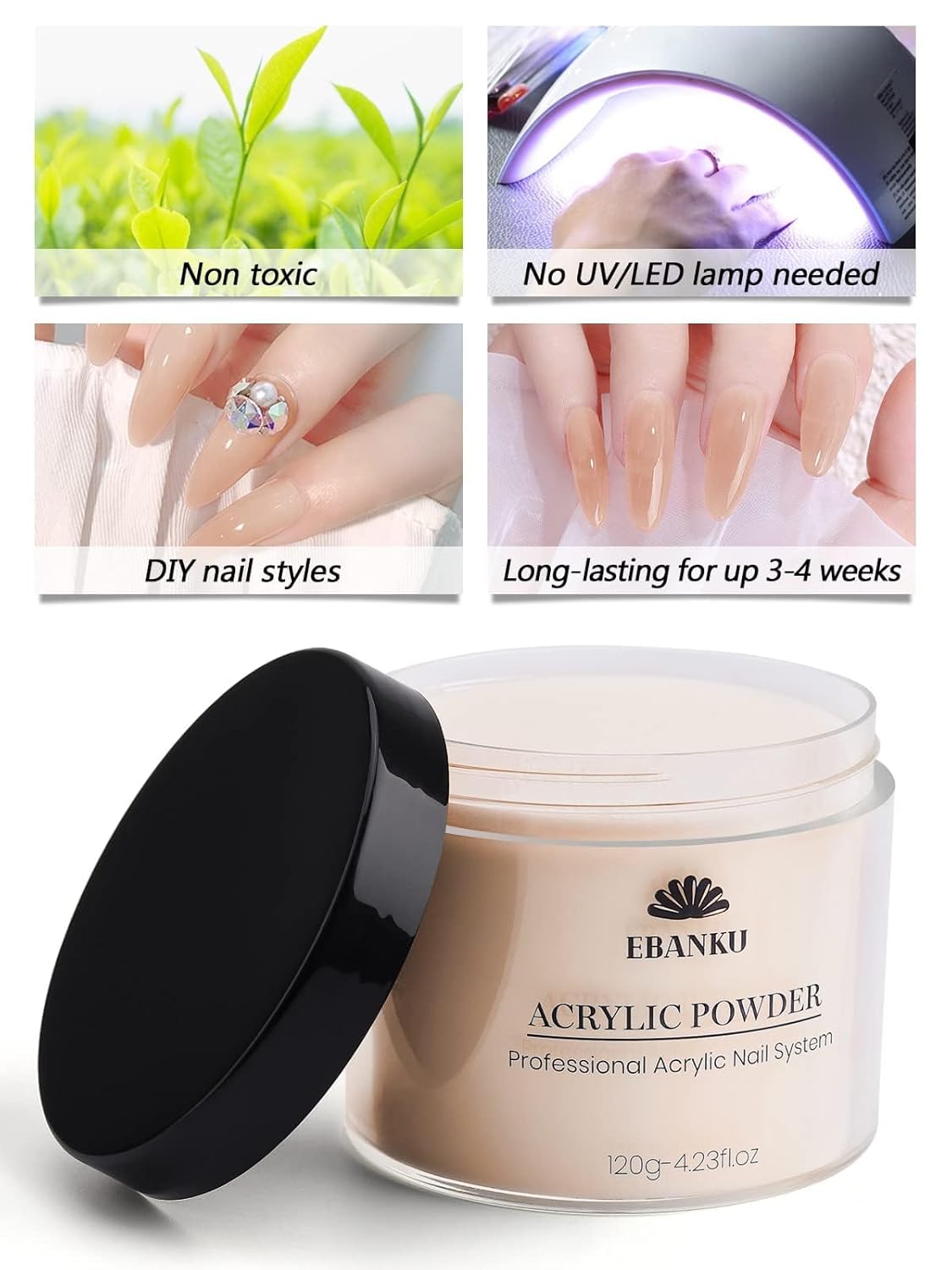 EBANKU Nude Acrylic Powder, 120g/4.23oz Acrylic Powder Large Capacity Professional Acrylic Nail