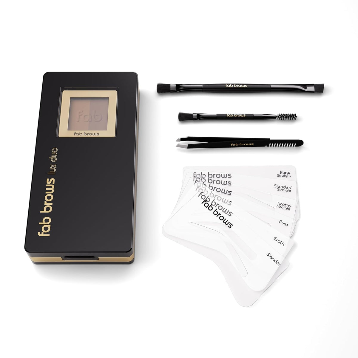 LUX Duo Stencil Eyebrow Kit - The Ultimate Brow Stencil Kit with Duo Brow Powder, Highlighter