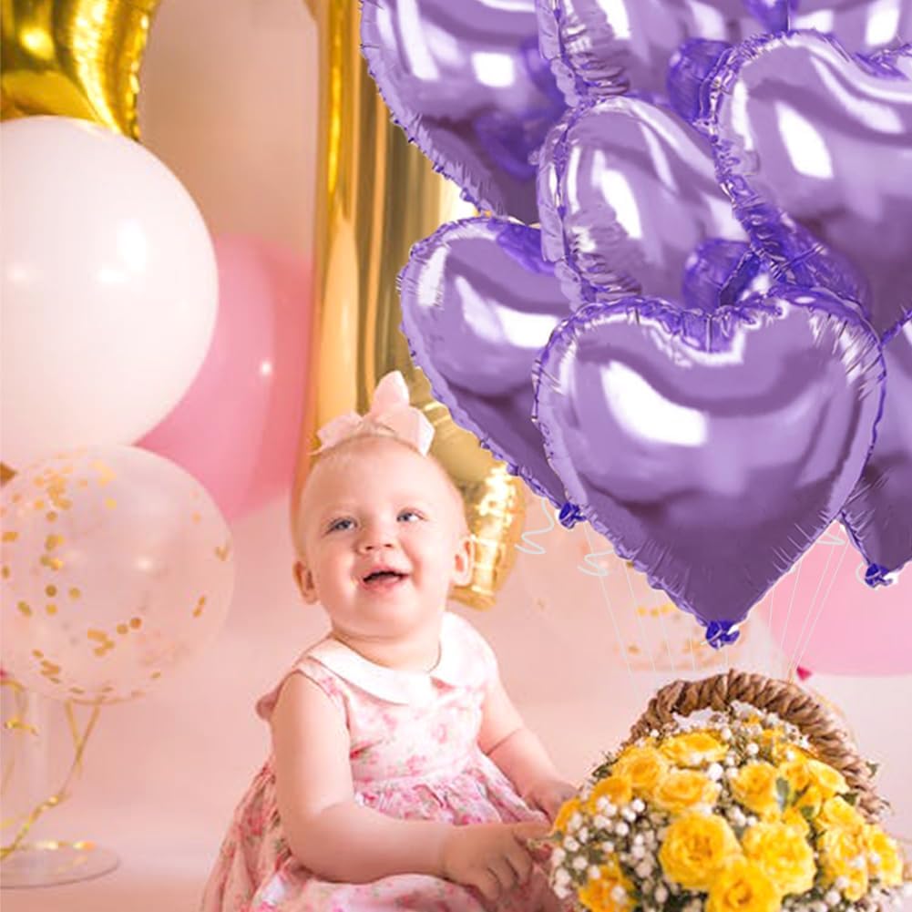 Light Purple Heart Balloons，18 Inch Light Purple Foil Mylar Love Heart Shaped Balloons for