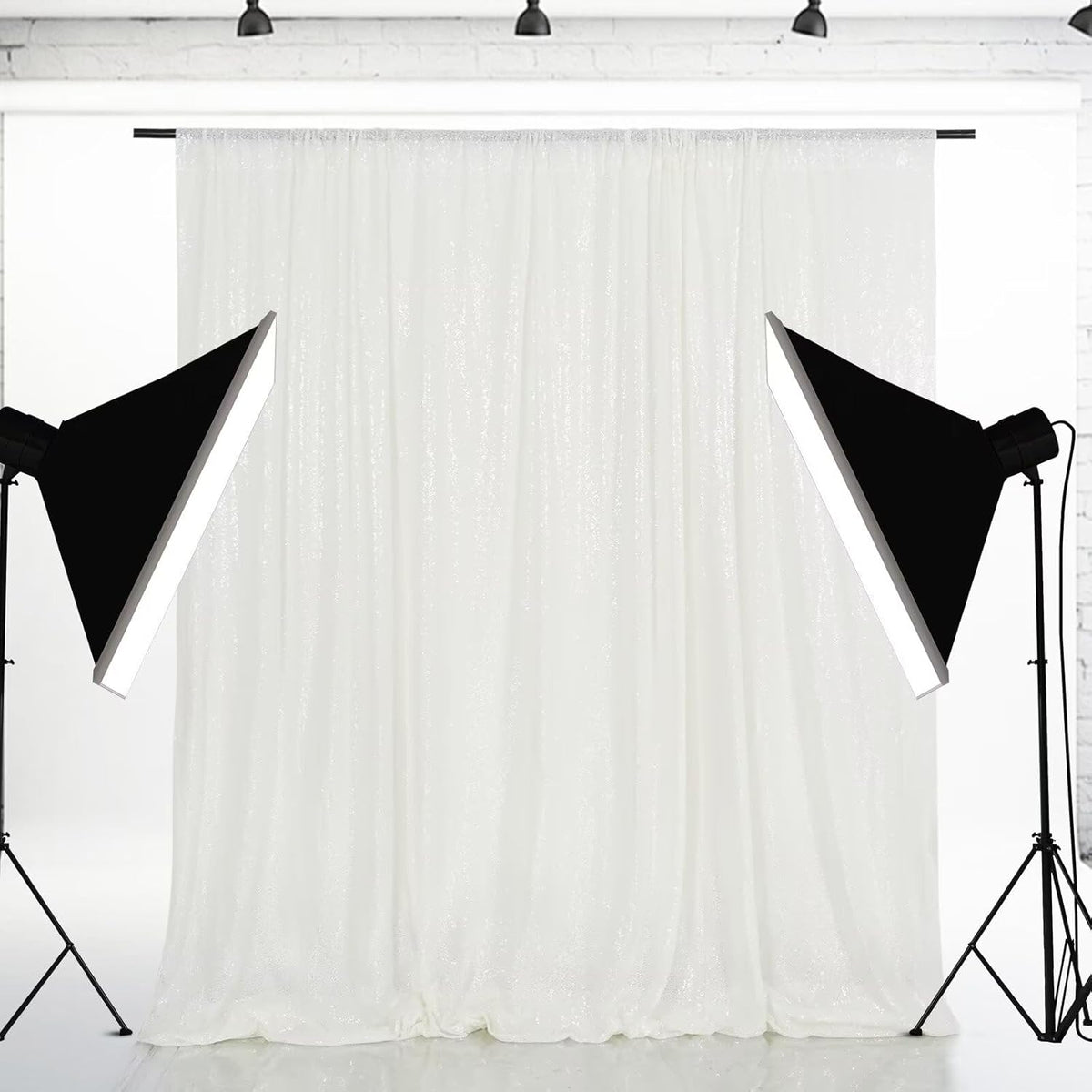 Eternal Beauty White Sequin Backdrop, 8x10 Ft Glitter Background Curtains for Christmas Shimmer