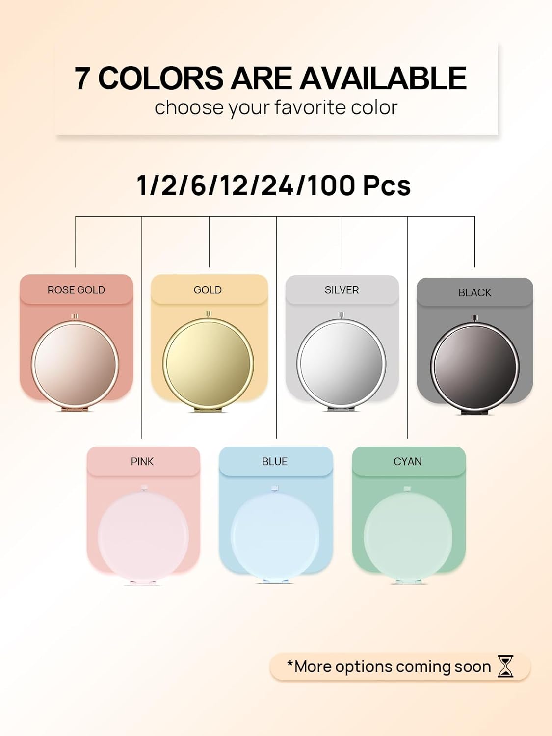 Compact Mirror for Purse, Set of 24 Double-Sided 1X/2X Magnifying Metal Pocket Makeup
