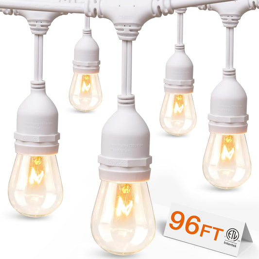 addlon 96FT(48FT*2) Outdoor String Lights White Commercial Grade Weatherproof Strand, 36 Edison