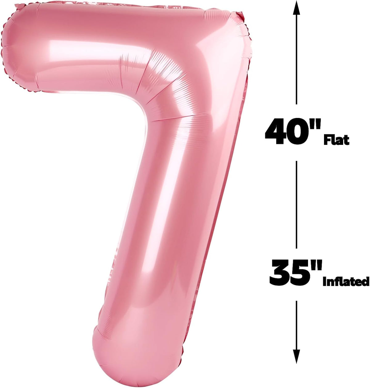 Digital Number 7 Pearlescent Pink Birthday Balloon 40 Inch, Foil Balloons for 7 17 27 70 77 Party