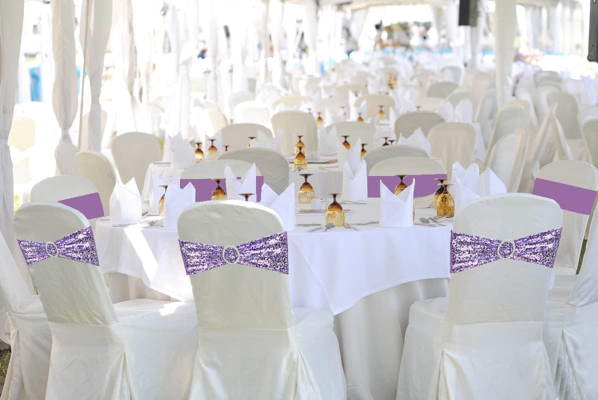 50 Pcs Sequin Chair Sashes Stretch Chair Bands Spandex Polyester Bows for Party Hotel Wedding