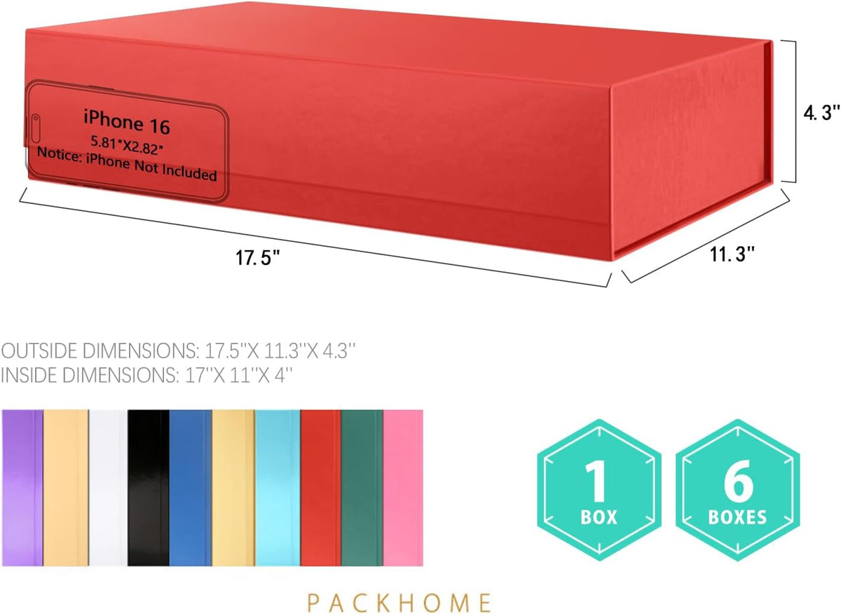PACKHOME 6 Extra Large Gift Boxes 17.5x11.3x4.3 Inches, Sturdy Shirt Boxes with Magnetic Lids for
