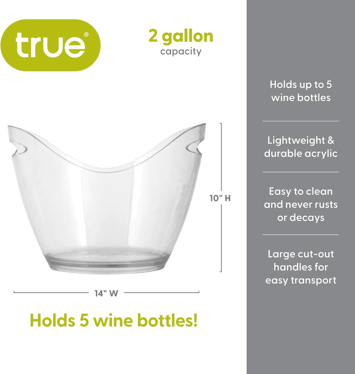 True Chill Acrylic Ice Buckets for Parties and Drinks, 2.11 Gallons (8 Liters) Wine Beer Champagne
