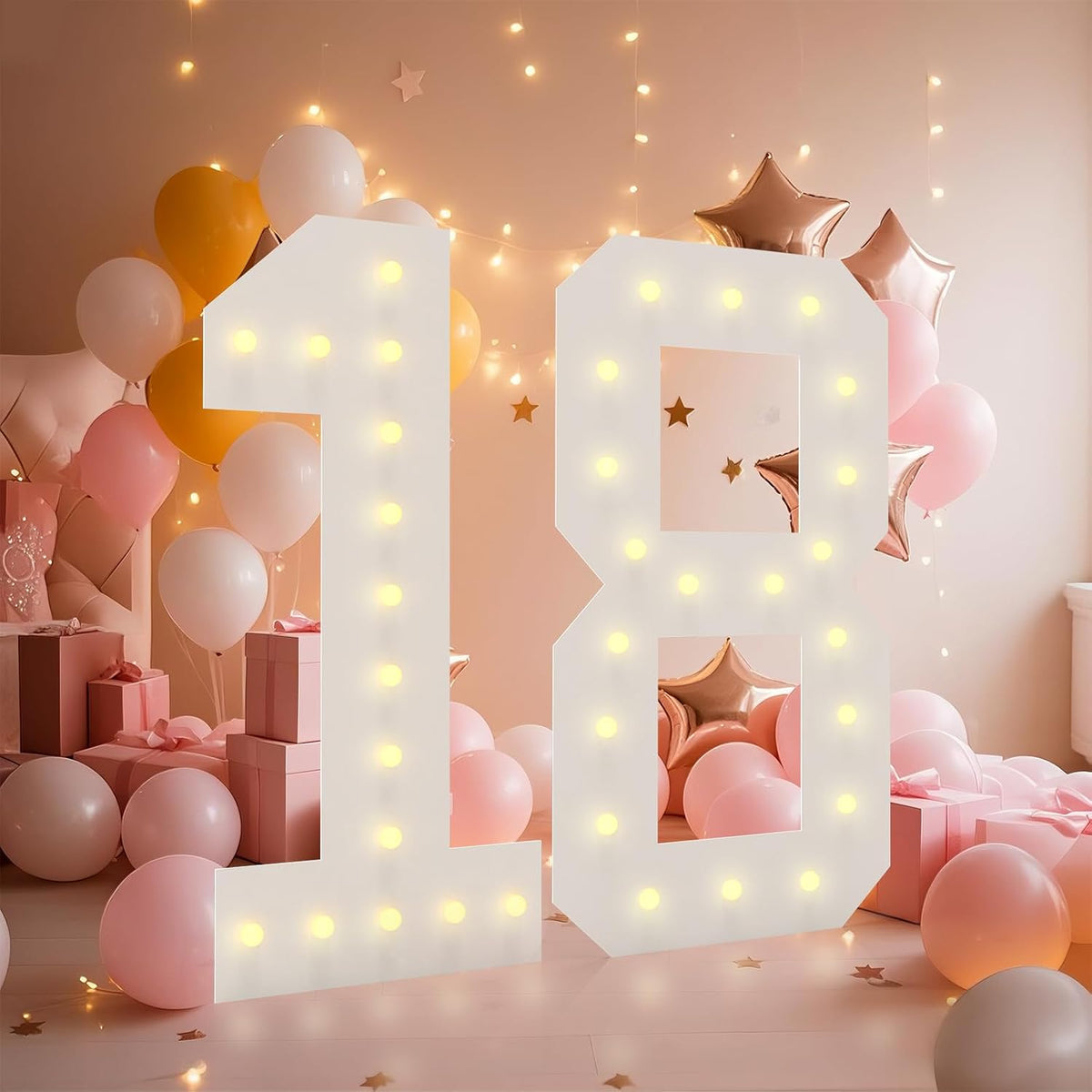 LOBOOM 4FT Light Up Numbers, Marquee Numbers 4 Feet Tall Giant Number 18 Mosaic Big Number Sign for