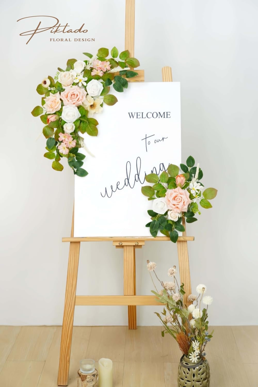 Wedding decor (pack of 2) Welcome Sign Flower Backdrop Garland For Ceremony Reception Wall Easel
