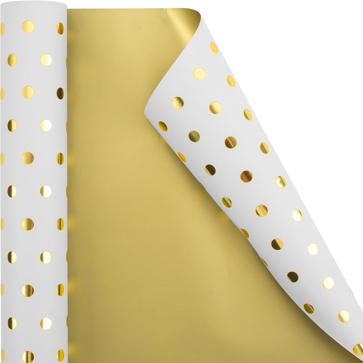 Flyhill Reversible Wrapping Paper-Mini Roll,Gold Foil and Polka Dot Design for