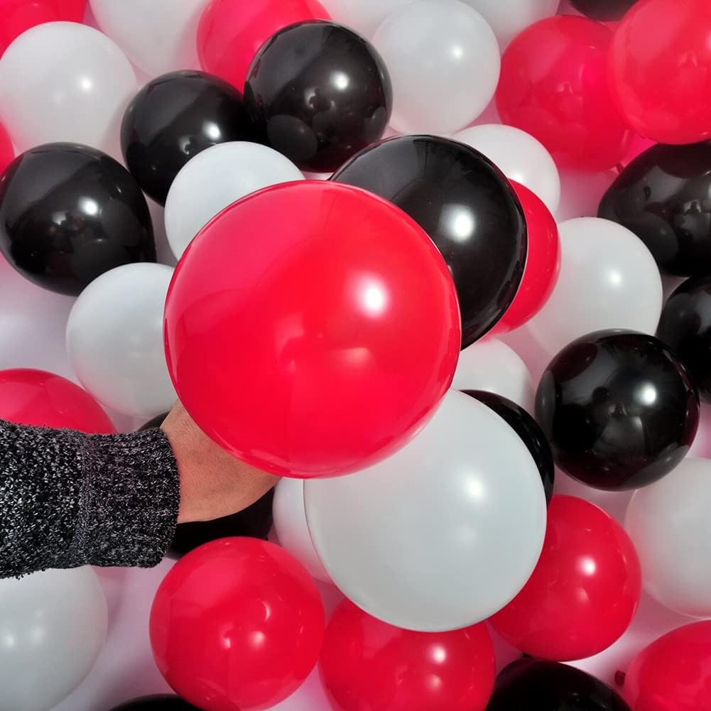 300 Pack Red Black and White Balloons - 5 Inch Mini Red Black and White Latex Small Balloons - 100