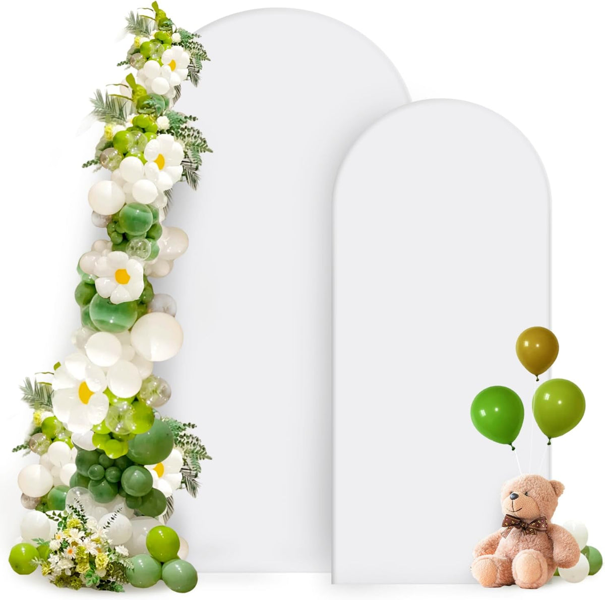 Hemmotop White Arch Backdrop Cover Set 7.2 ft, 6 ft, 2 Sided Stretchy Spandex Fitted Balloon Arch