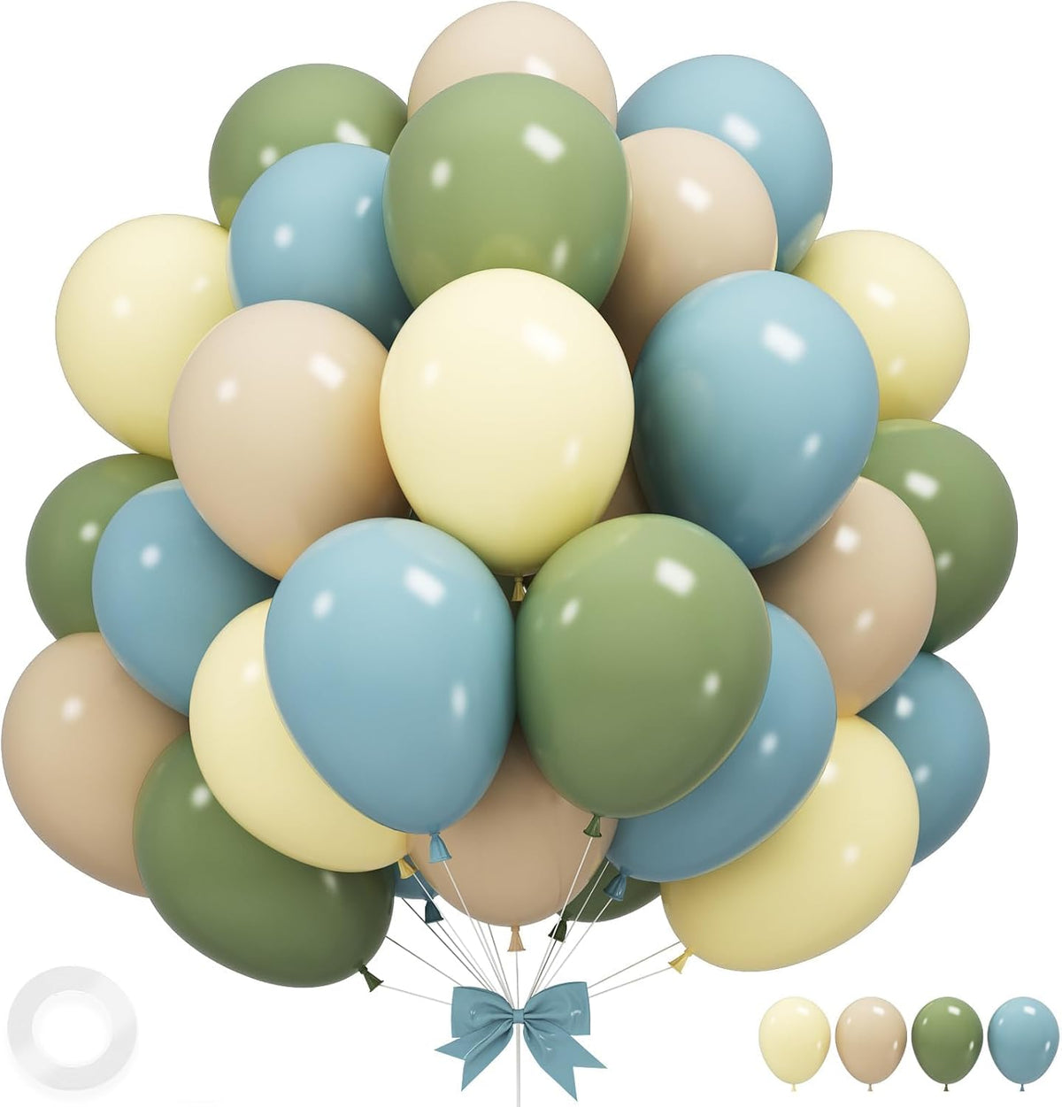 Sage Green Blue Balloons, 12 Inchs Dusty Blue Yellow Avocado Green Apricot Balloons for Girls Kids