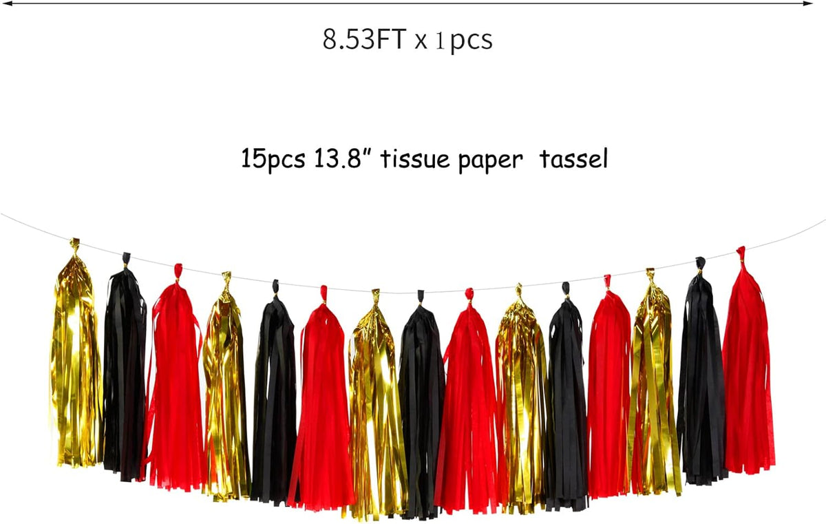 Black-Red Gold Party-Decorations Tassel Garland - 15pcs Graduation Tassels Banner Birthday Casino