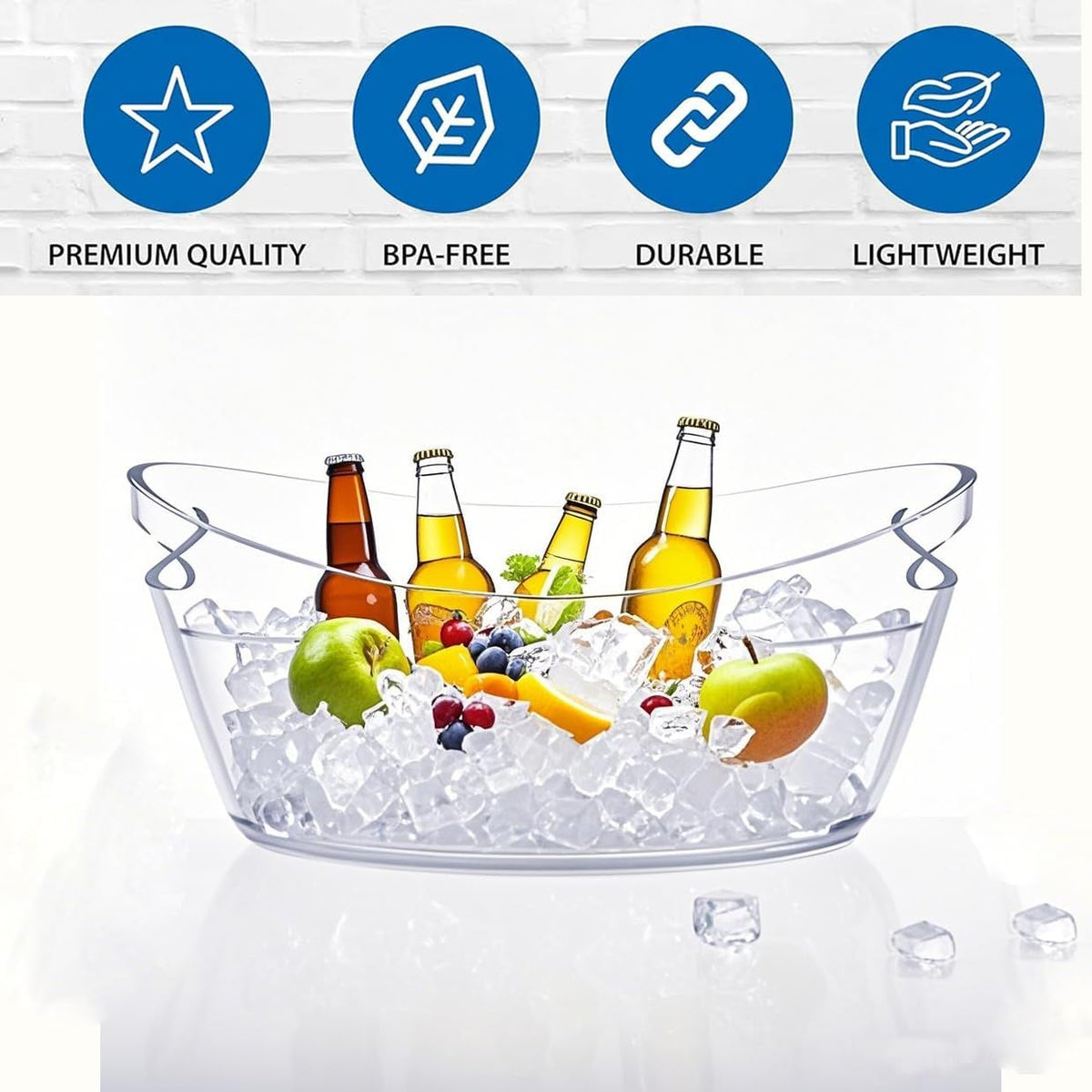 2pcs 5.5L Ice Bucket with 1pc Scoops and 1 Wine beer Bottle Opener,Large Clear Acrylic Ice Bucket