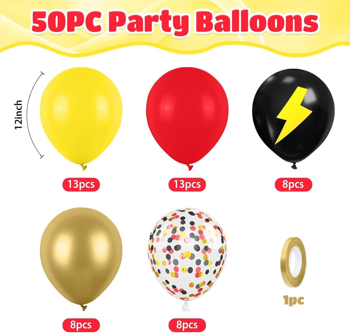 Red Yellow Black Balloons, 50pcs Yellow Black Red Balloons, Printed Balloon Confetti Balloon For