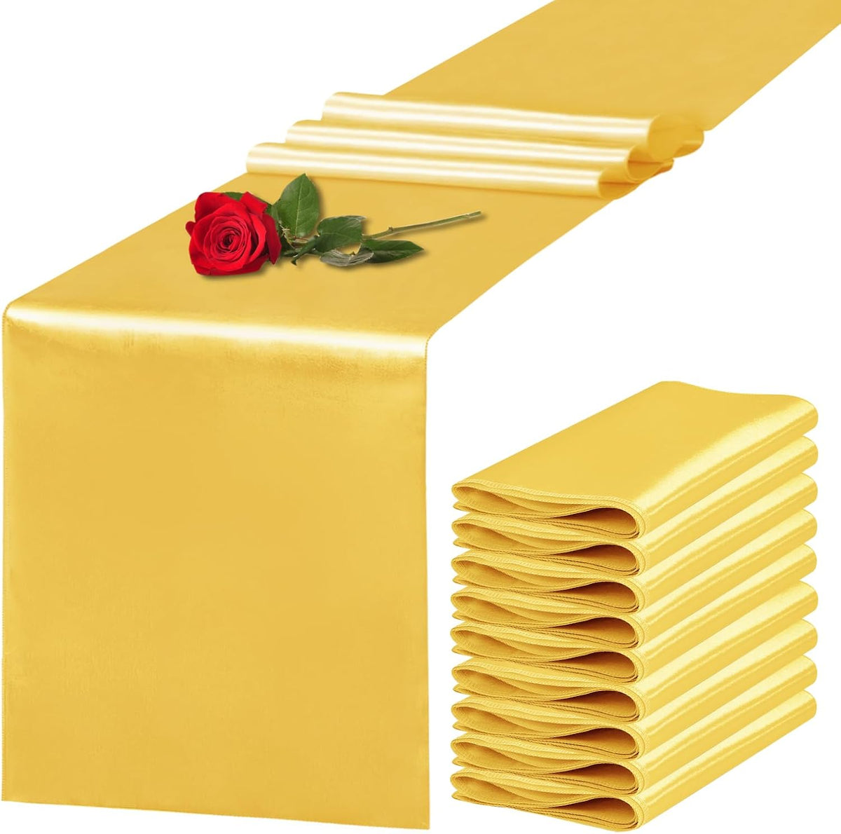 10 Pack Satin Table Runner 12 x 108 Inch Long Gold Silk Table Runner for Wedding Party Banquet