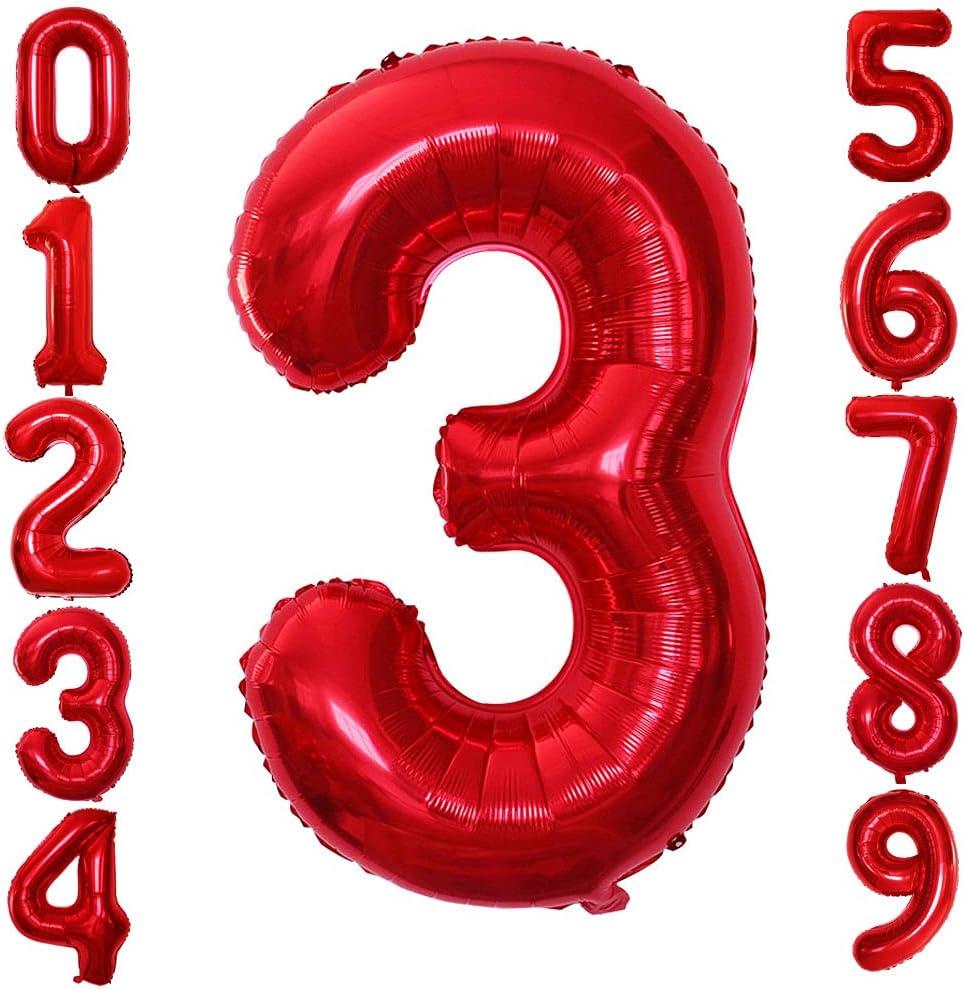 GOER Red Foil Balloons Number 1,Huge Number Balloons for 3rd Birthday Party Supplies Anniversary