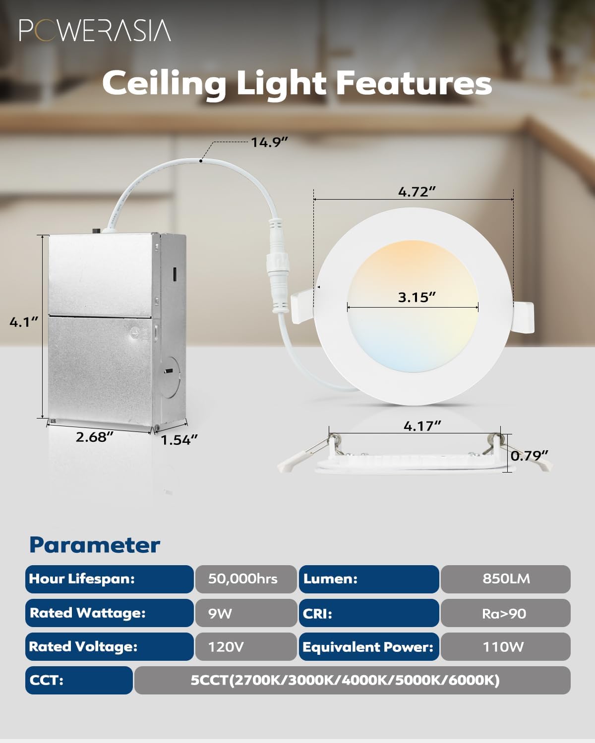 12 Pack 4 Inch Ultra-Thin LED Recessed Ceiling Light with Junction Box, 5CCT Dimmable