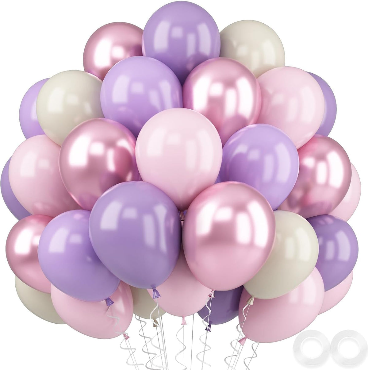 52 PCS 12 Inch Metallic Chrome Pink and Purple Latex Balloons for Girls Birthday, Baby Shower