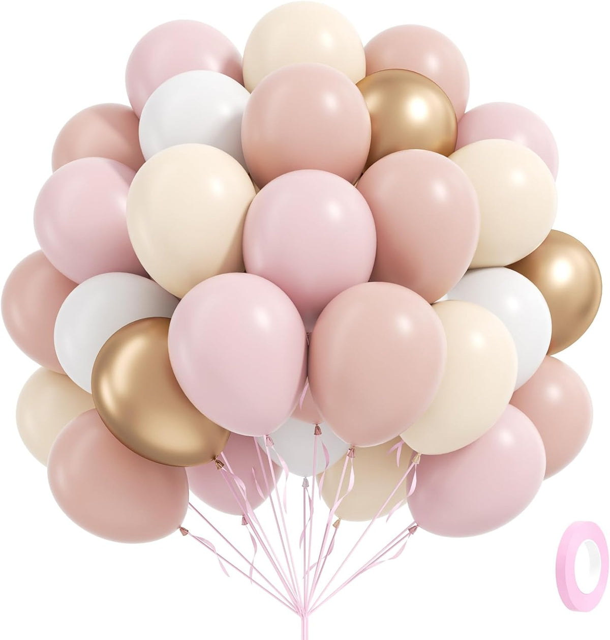 60pcs Dusty Pink Balloons 12inch with Pastel Pink Sand White Metallic Gold Balloons for Bridal Baby