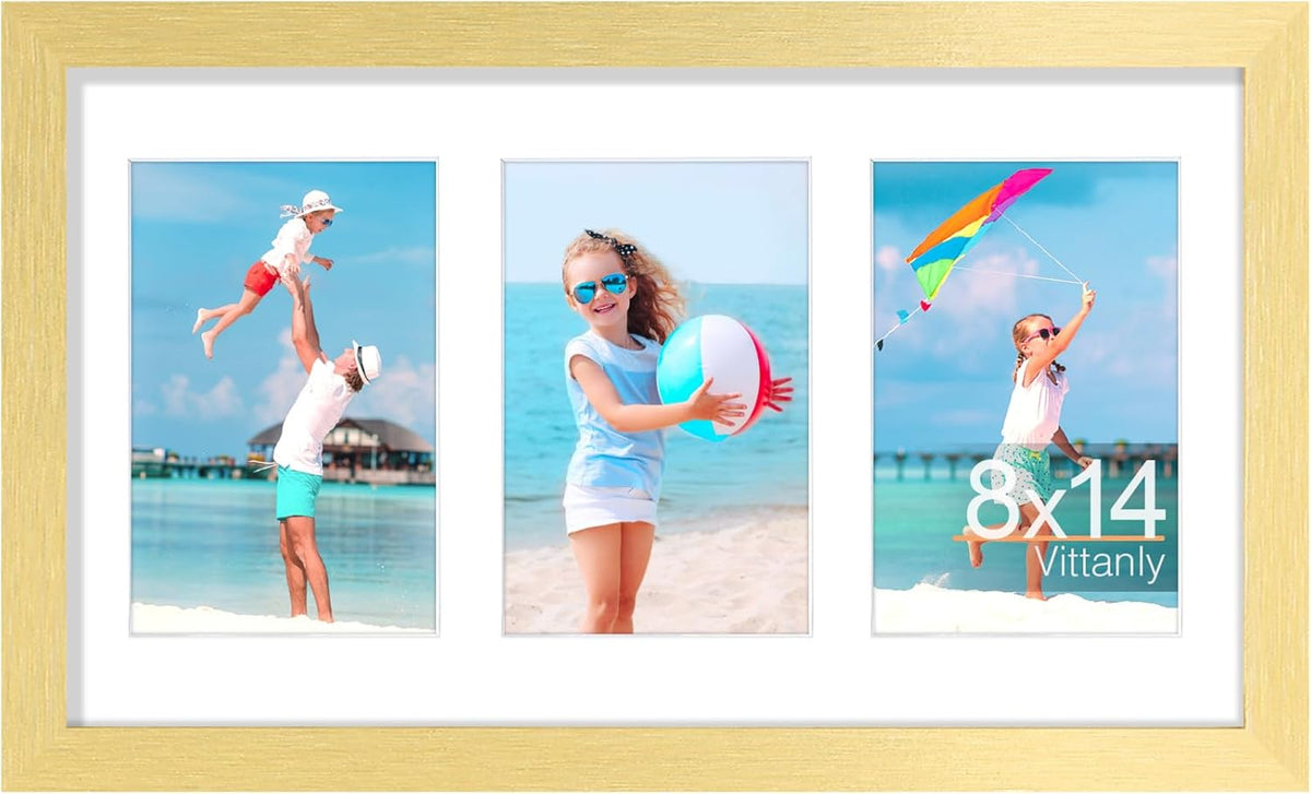 Vittanly 8x14 Picture Frames Collage, Displays 3Pcs 4x6 Pictures with Mat, Collage Picture Frame