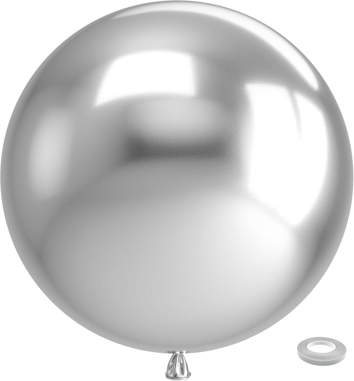 Bezente Metallic Silver Giant Balloons 36 Inch - 8 Pack Jumbo Chrome Silver Balloons Large Round