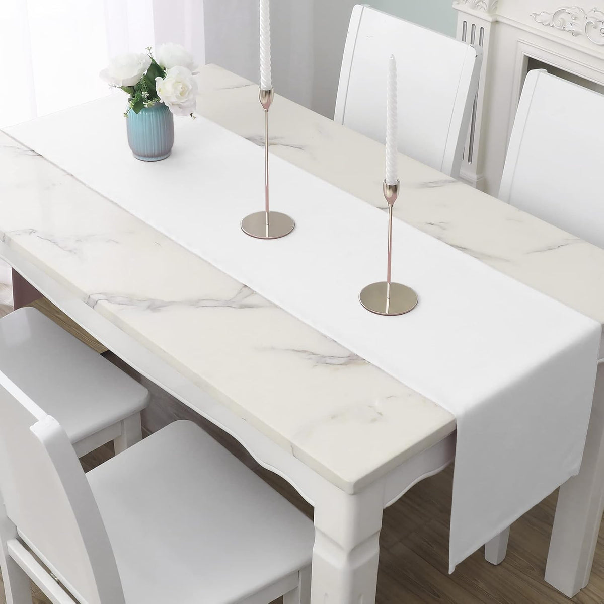 DUALIFE Pure White Table Runner 72 inch Length Soft Color Thick Polyester Decorative Cloth
