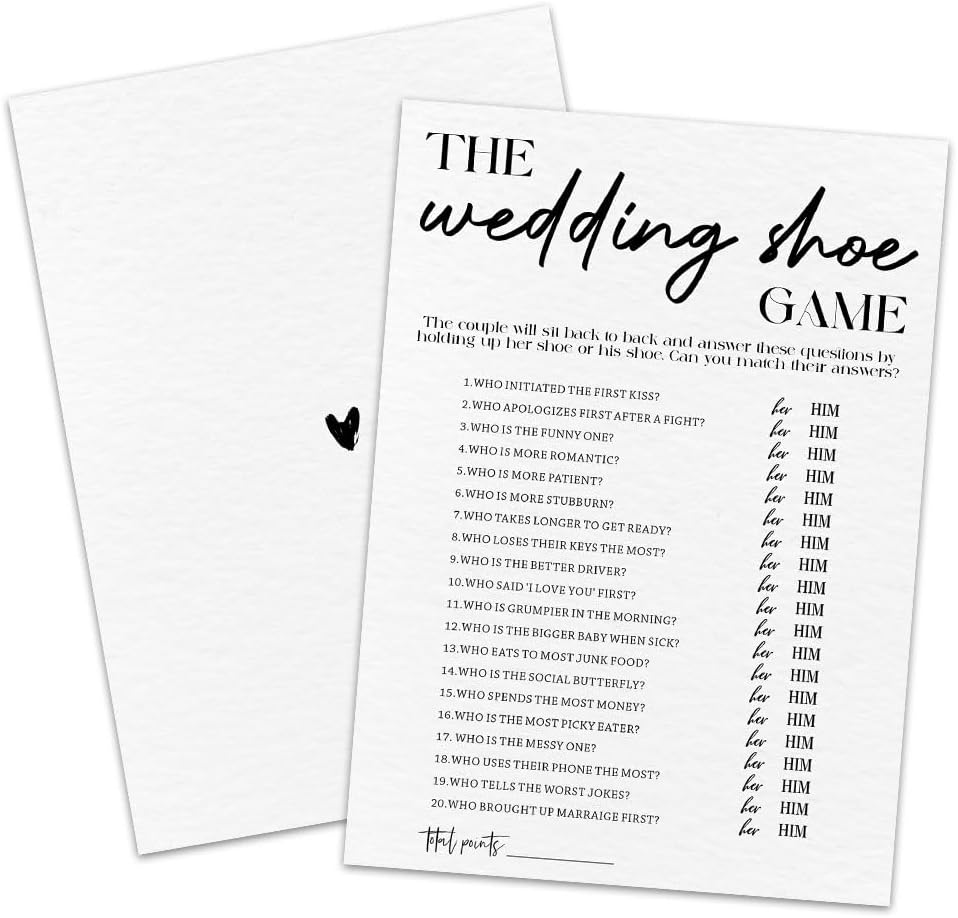 30 Minimalism Game Cards - Wedding Shoe Game - Bridal Shower, Engagement, Mr & Mrs, Newlyweds