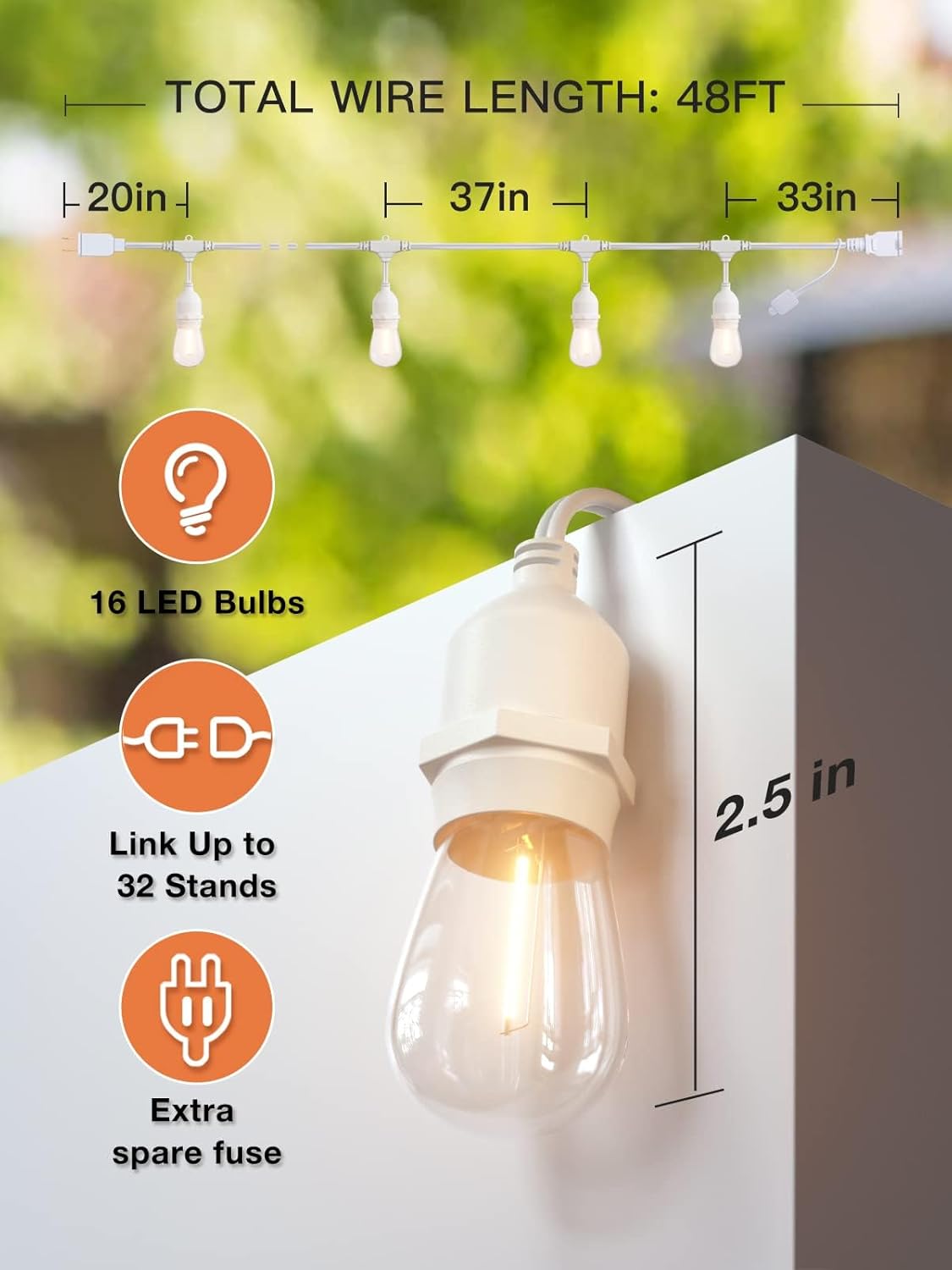 addlon 96FT(48FT*2) LED Outdoor String Lights, Dimmable Edison Vintage Shatterproof Bulbs and