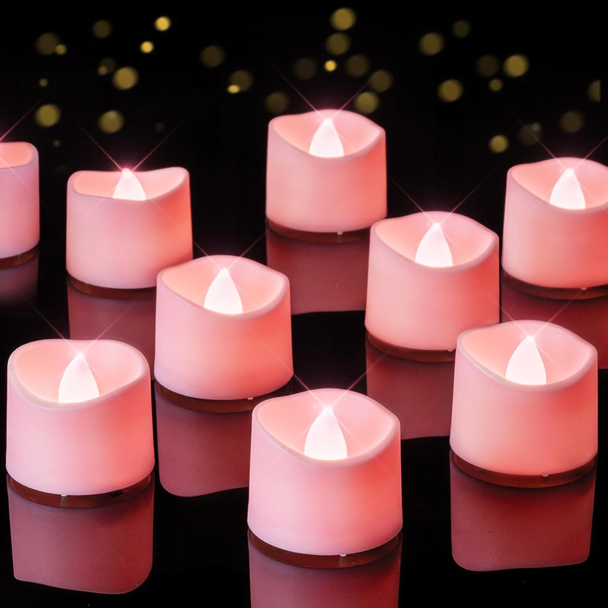 Homemory Pink Tea Lights Candles Battery Operated, 200+Hour Flameless Flickering Fake Electric LED