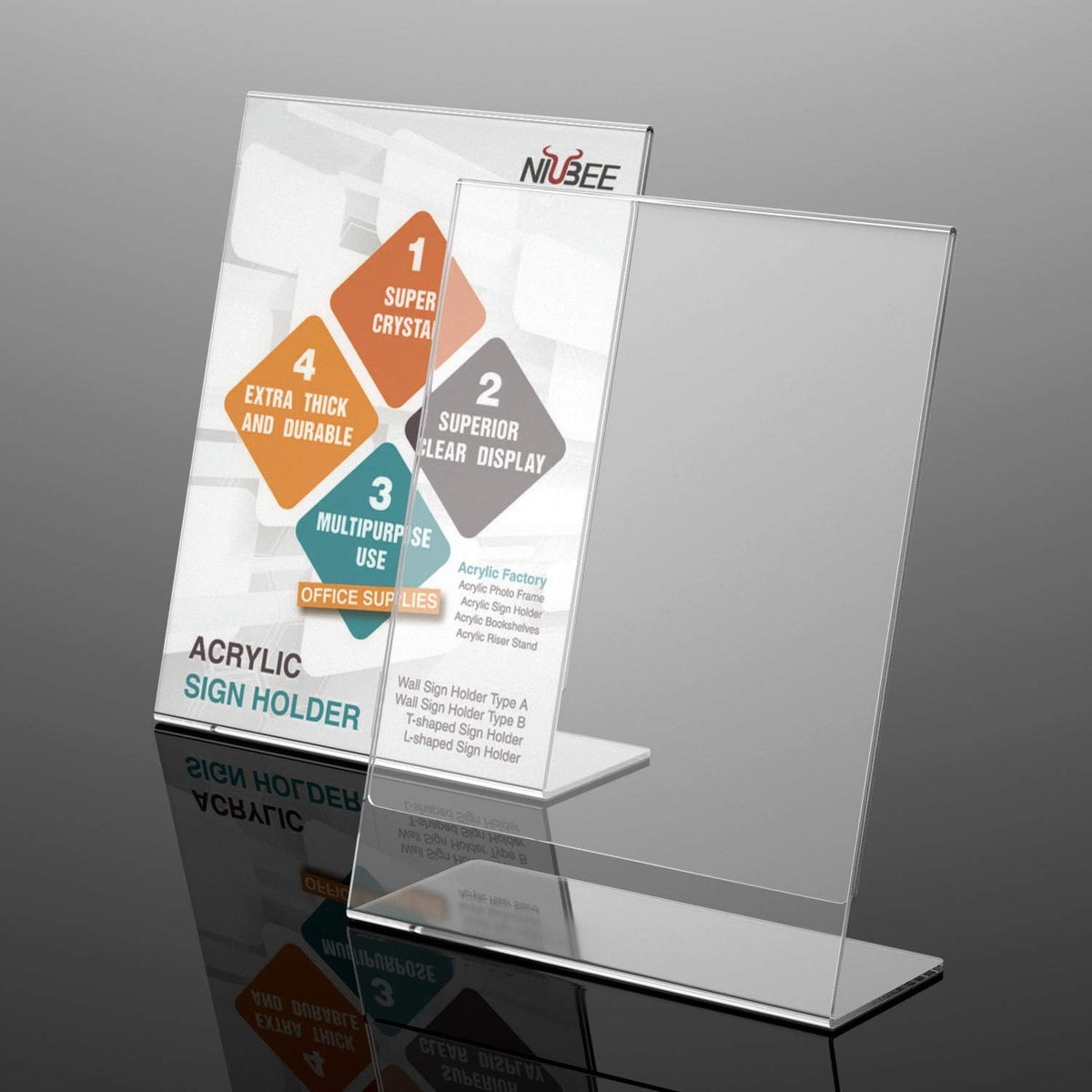 NIUBEE 6Pack Slant Back Acrylic Sign Holder 5x7 inches, Clear Vertical Picture Frames Frames