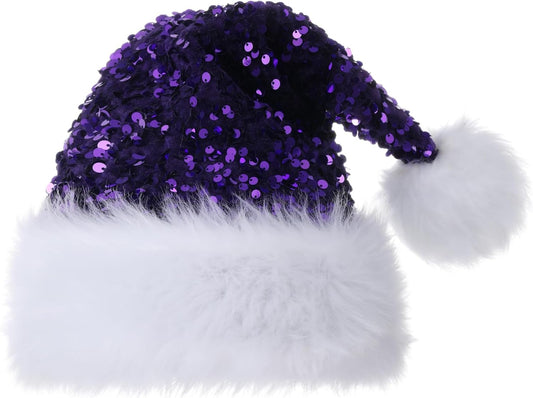 Personalized Sequin Santa Hat for Adults, Red Glitter Christmas Party Hat, Xmas Halloween New Year