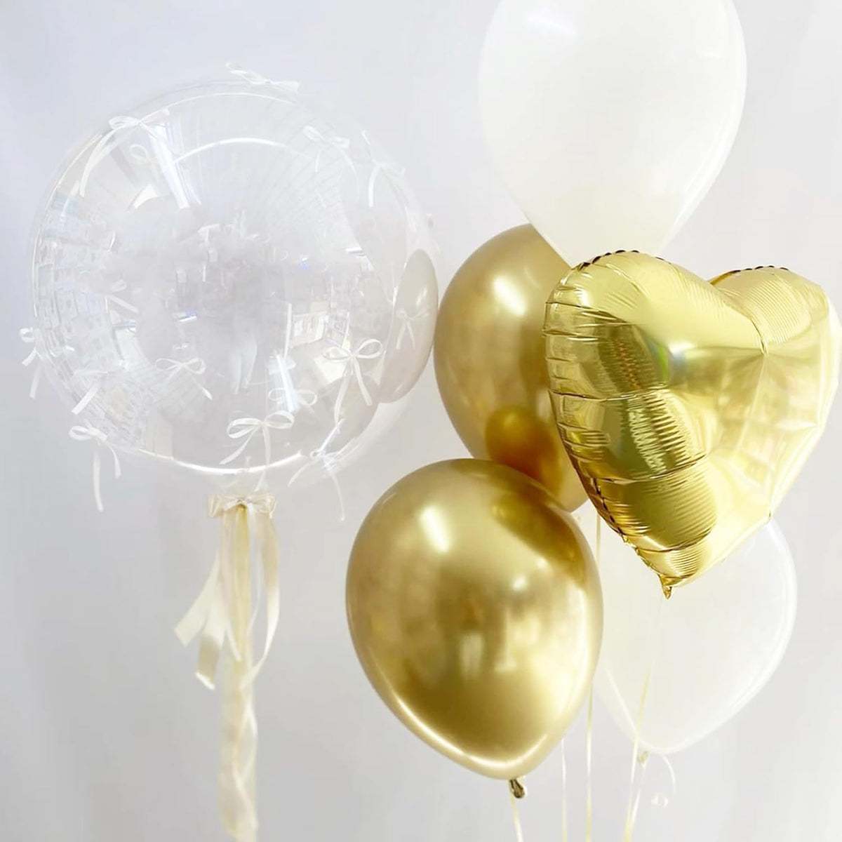 Gold White Heart Balloons,12Pcs 18 Inch Metallic Gold Cream Foil Love Heart Shaped Balloons for