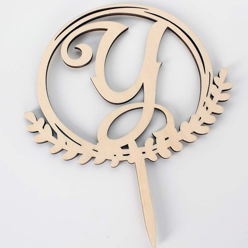 LINGTEER Personalized Inital Letter Y Wooden Cake Topper Perfect for Birthday Rustic Wedding