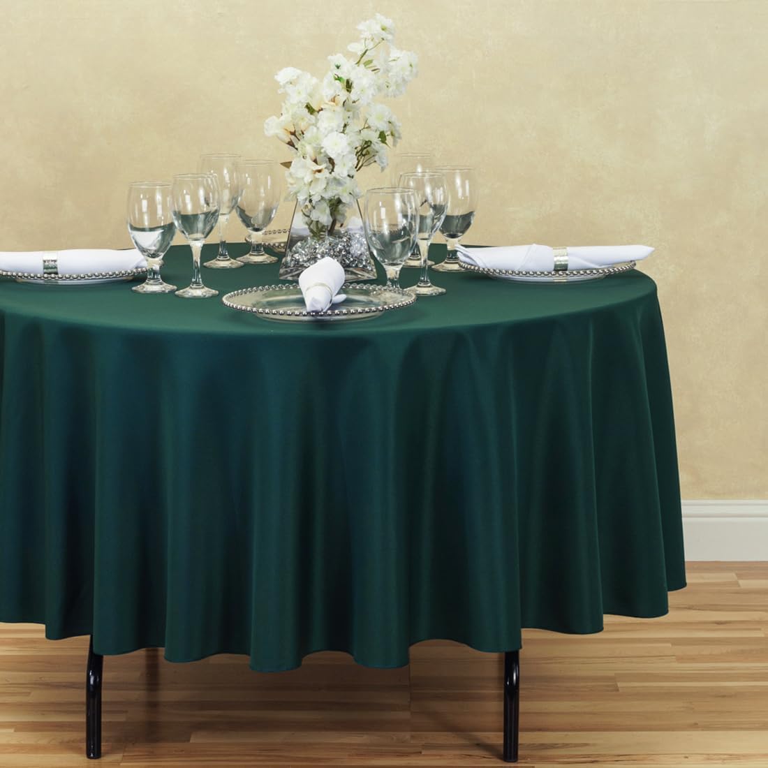 LTC LINENS 5 Pack 90 Inch Round Tablecloth Hunter Green - Wrinkle Resistant Table Cloth for Round