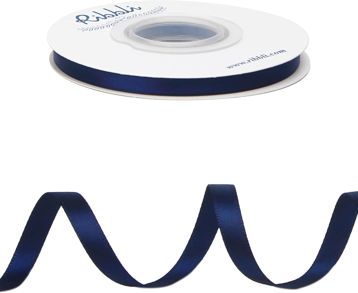 Ribbli Navy Double Faced Satin Ribbon,1/4” x Continuous 25 Yards,Use for Bows Bouquet,Gift