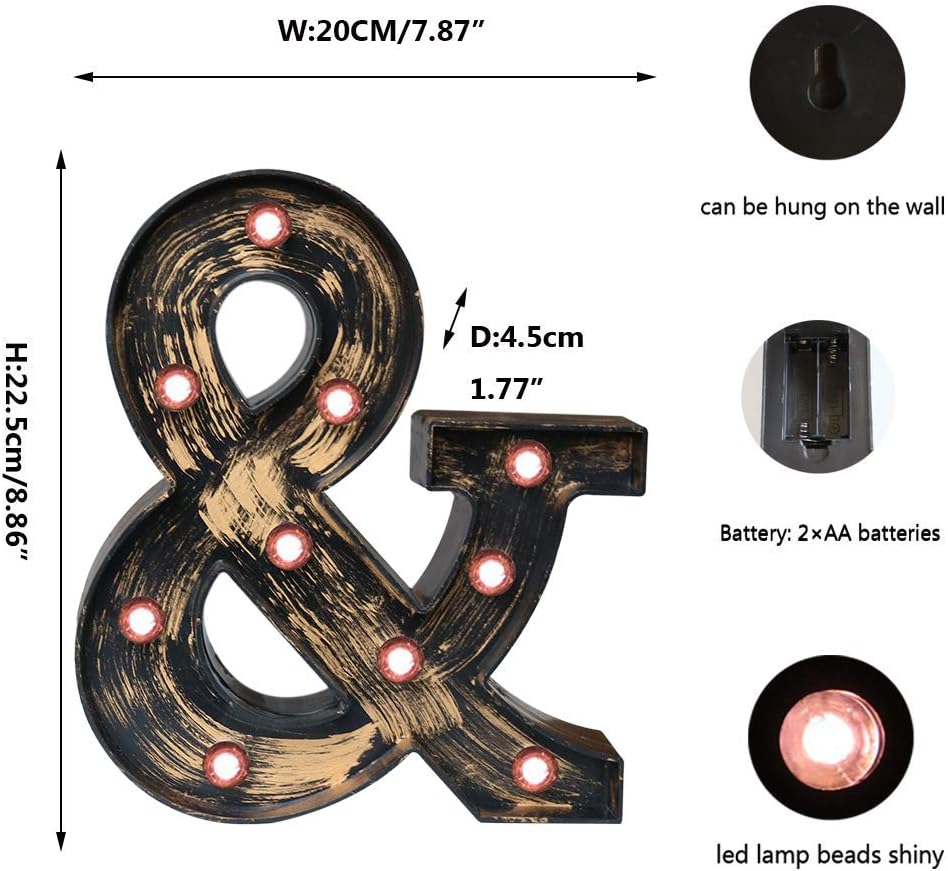 OYCBUZO Golden Black Led Marquee Letter - Industrial, Vintage Style Light Up Alphabet Letter Sign