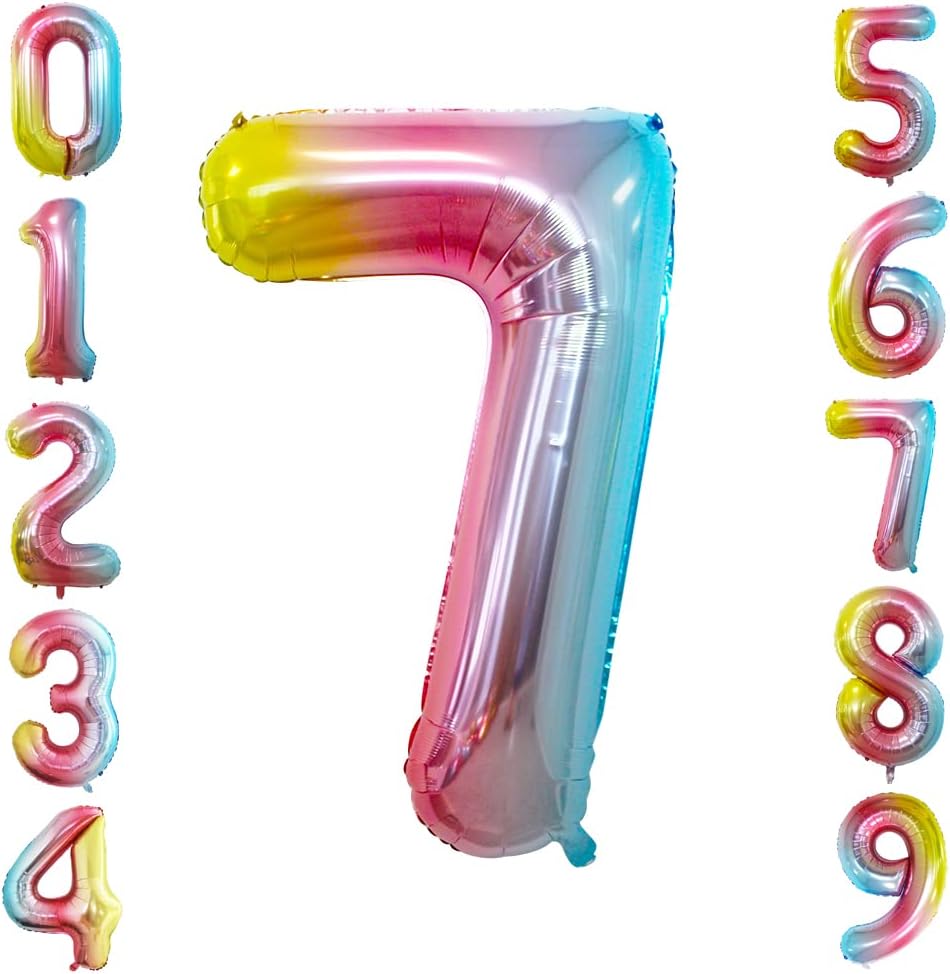 GOER Rainbow Foil Balloons Number 7,Huge Number Balloons for 7th Birthday Party Supplies