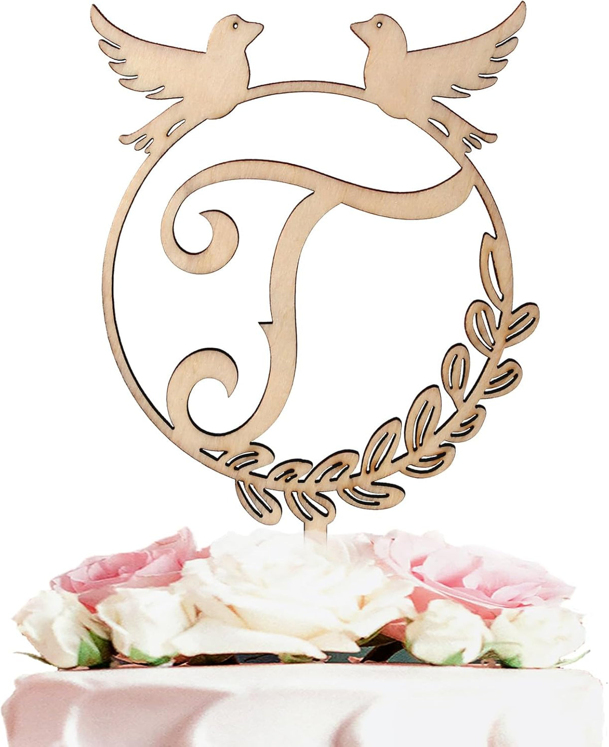 LINGTEER Personalized Inital Letter T Wood Cake Topper Perfect for Birthday Rustic Wedding