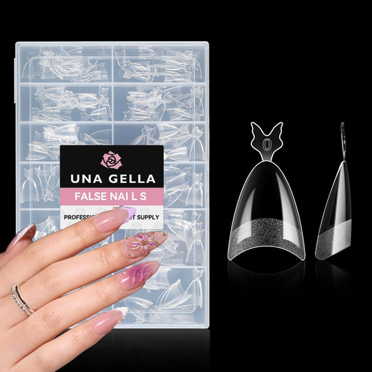UNA GELLA Almond Shape Nail Tips Half Cover 216pcs Medium Almond Gel Nail Tips Pre-buff Matte Soft