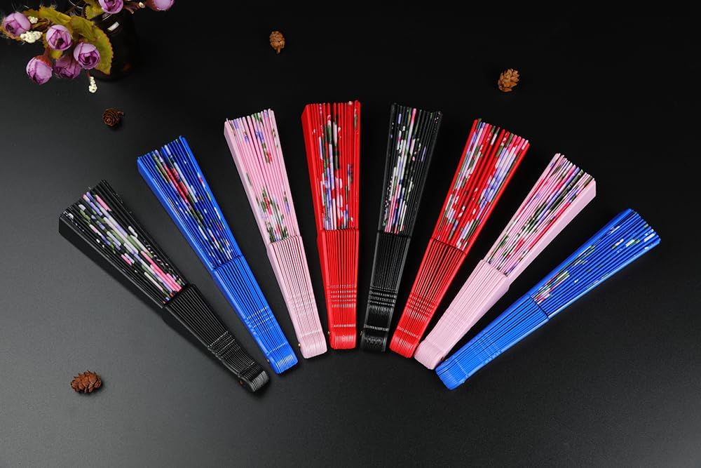 HUNANBANG 1 Dozen Oriental Flowers Japanese Folding Hand Fans Spanish Church Wedding Vintage Gift