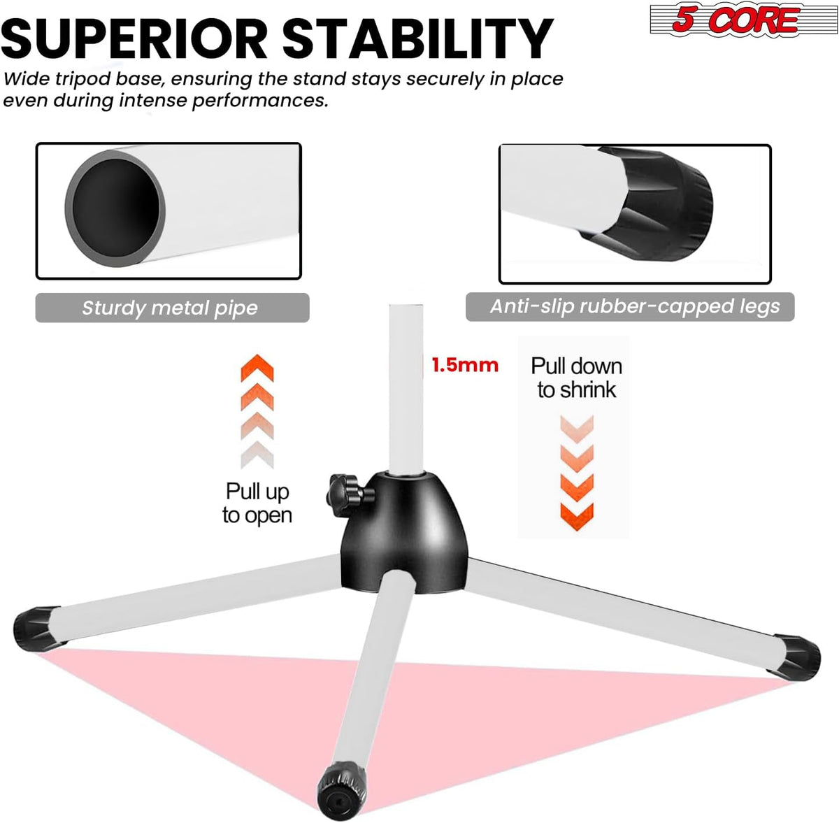 5 Core Tripod Mic Stand Floor Adjustable 18 to 72 Inches Sturdy Boom Arm Holder Microphone Stands