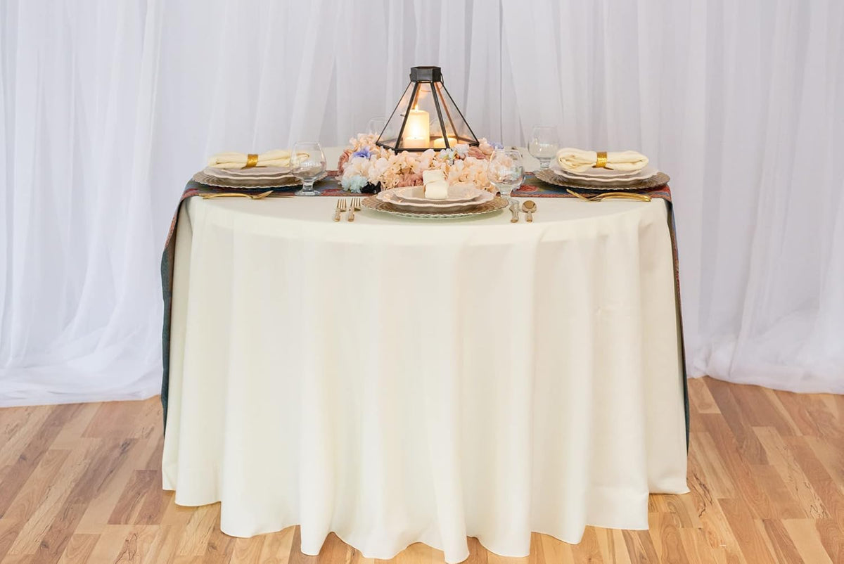 LTC LINENS 10 Pack 108 Inch Round Tablecloths Ivory - Bulk for 48 Inch Round Table Floor Length