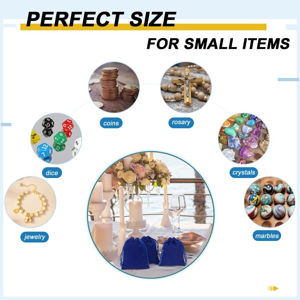 Shintop 50pcs velvet Jewelry bags, 3x4inch Blue Little Gift pouches Drawstring Jewelry Packaging