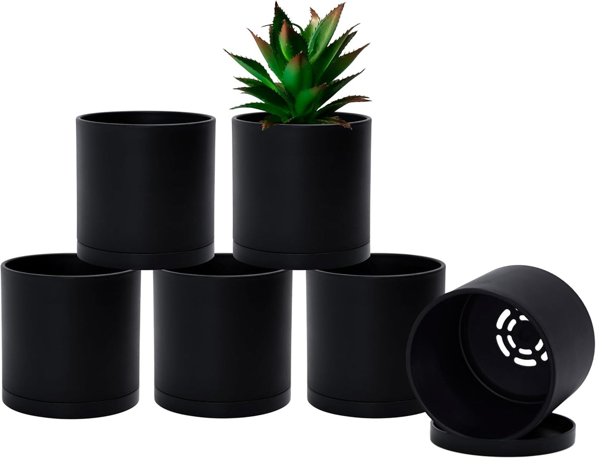 D'vine Dev 6 Pack 4 Inch Modern Plastic Plant Pots, Small Garden Planters for Plant with Drainage