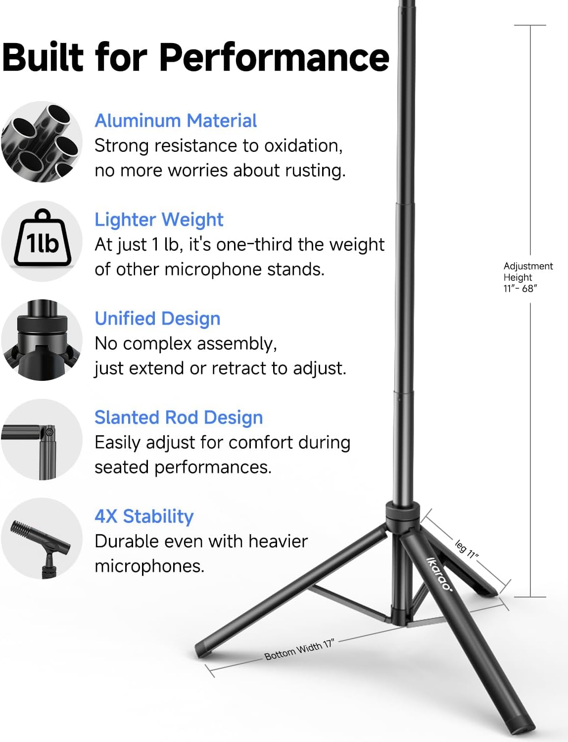 Ikarao Karaoke Machine with Microphone Stand, Portable Bluetooth Speaker for Party, Backyard