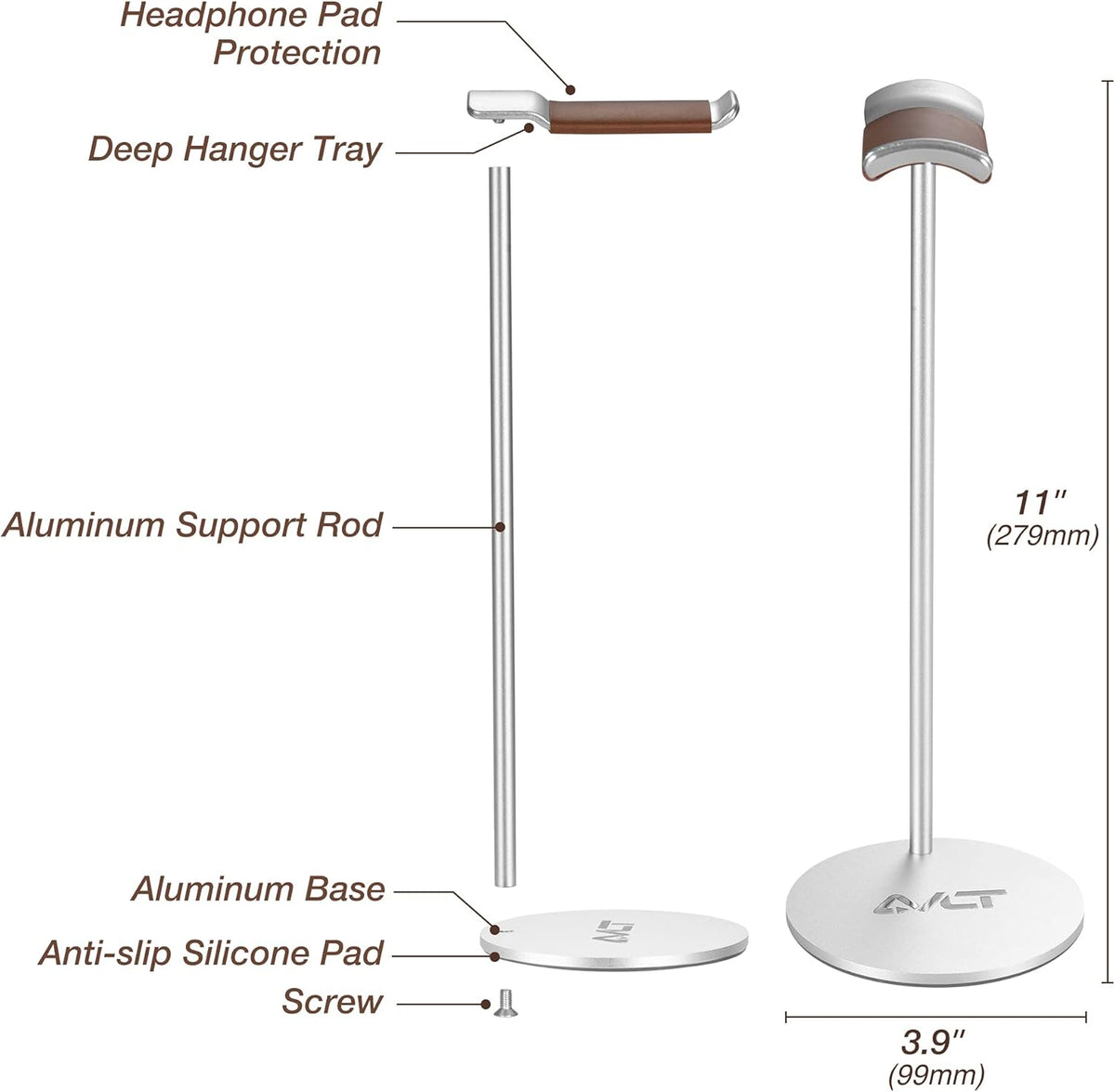 AVLT Universal Slim Aluminum Alloy Desktop Headphone Stand Anti-Slip Headset Display Organizer