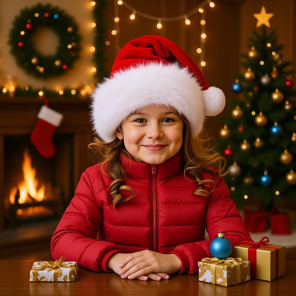 Christmas Hats, Santa Hat for Kids/Baby Unisex Warm Comfort Red Velvet Holiday Xmas Hat for New