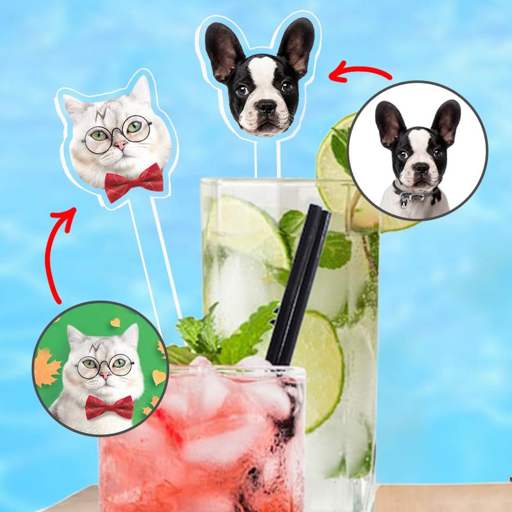 Personalized Pack 50pcs Printed Face Stir Sticks, Dog/Cat/Face/Logo Acrylic Drink Stirrers, Custom