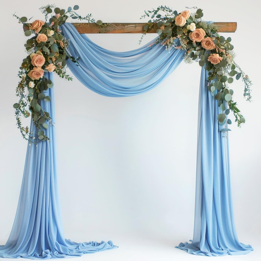 Wokceer Wedding Arch Draping Fabric 28.7" x 20FT Dusty Blue Drapes Sheer Fabric Backdrop Arch